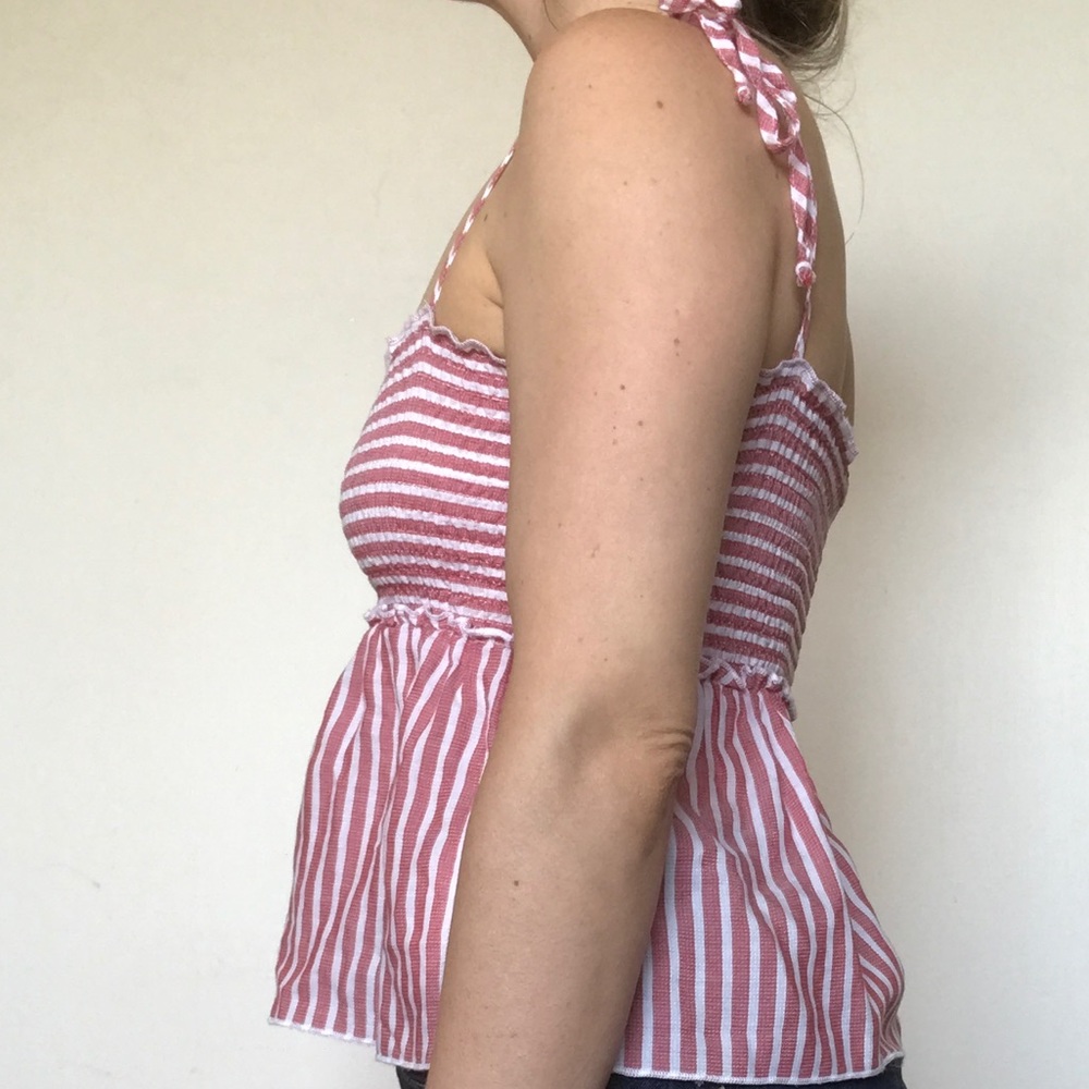 Subdued Babydoll Striped Tie Strap Crop Top 0NWOT - Picture 4 of 8